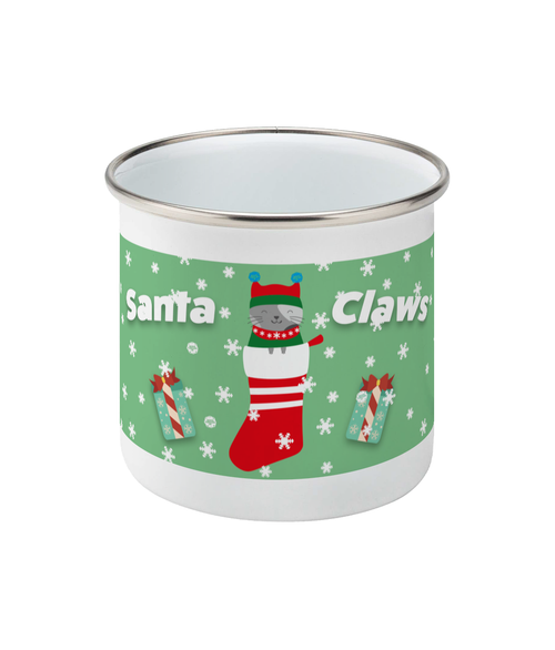 Santa Claws Cat Enamel Christmas Mug